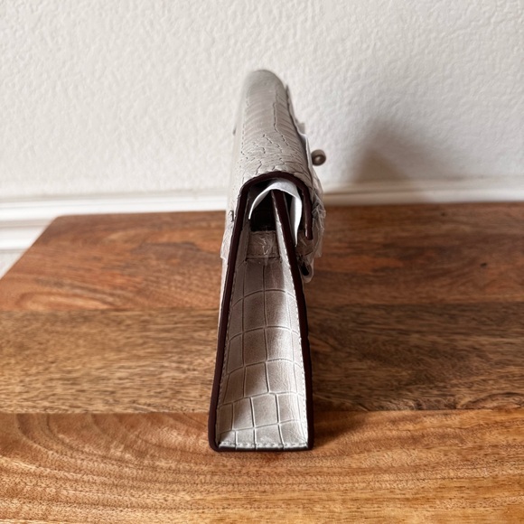 LEATHER INSIDE & OUT Gray Emboss Croc 27 Long KL Shoulder Bag Convertible S7 - Picture 11 of 15